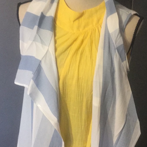 Blue Gray Stripe Sleeveless Longline Tie Top - Picture 7 of 8